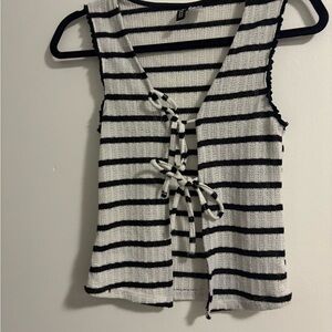 H&M Black and White Striped Tie-Front Blouse